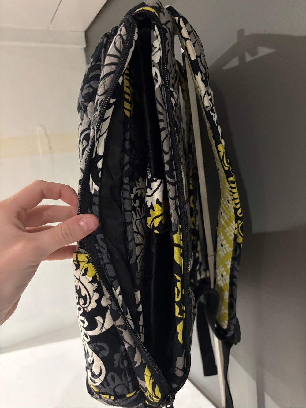 Vera Bradley Quilted Floral Backpack in Yellow, Gray & Black - Picture 4 of 5